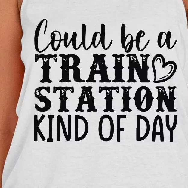 Could Be A Train Station Kind Of Day Women's Knotted Racerback Tank