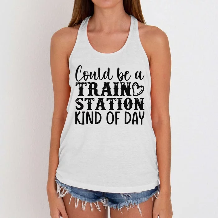 Could Be A Train Station Kind Of Day Women's Knotted Racerback Tank