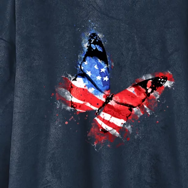 Cute Butterfly American Flag 4th Of July Funny Gift Hooded Wearable Blanket