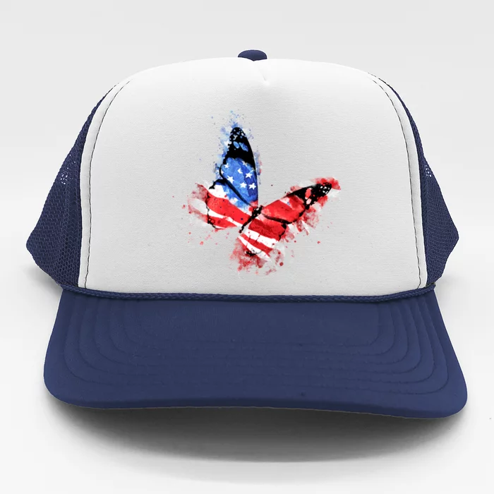 Cute Butterfly American Flag 4th Of July Funny Gift Trucker Hat