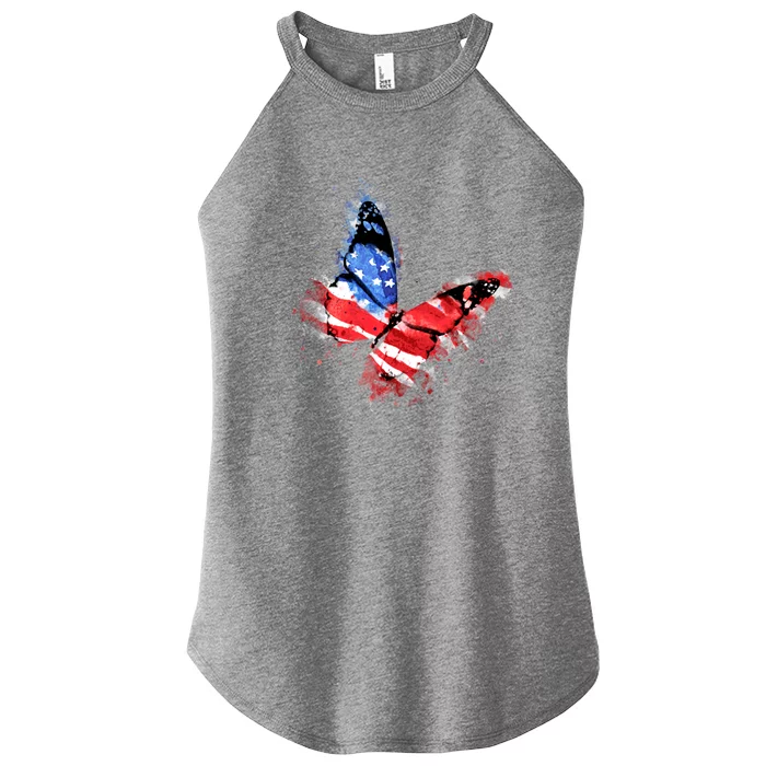 Cute Butterfly American Flag 4th Of July Funny Gift Women’s Perfect Tri Rocker Tank