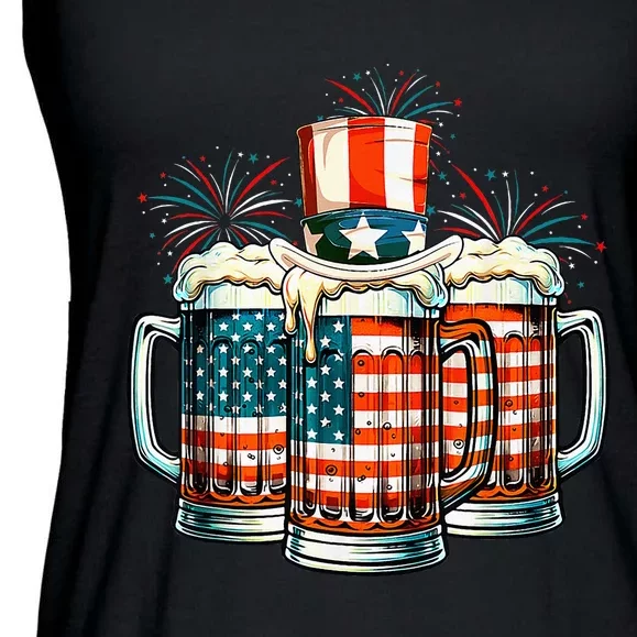 Craft Beer American Flag Usa 4th Of July Fireworks Drinking Ladies Essential Flowy Tank