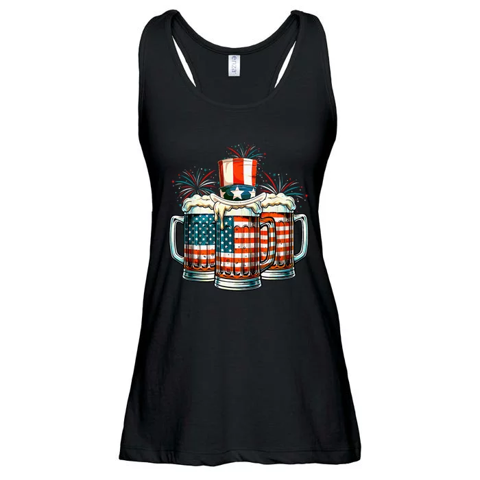 Craft Beer American Flag Usa 4th Of July Fireworks Drinking Ladies Essential Flowy Tank