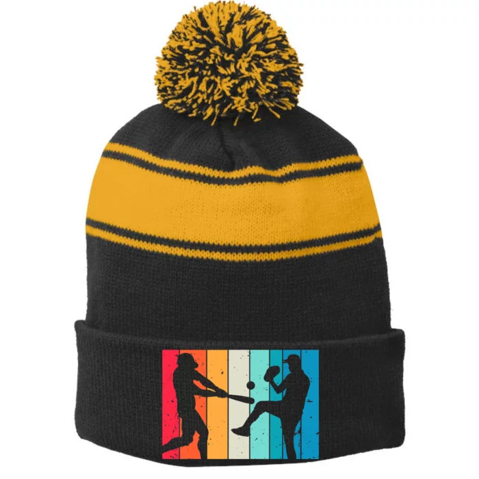 Cool Baseball Art For  Wo Baseball Player Sport Lovers Stripe Pom Pom Beanie