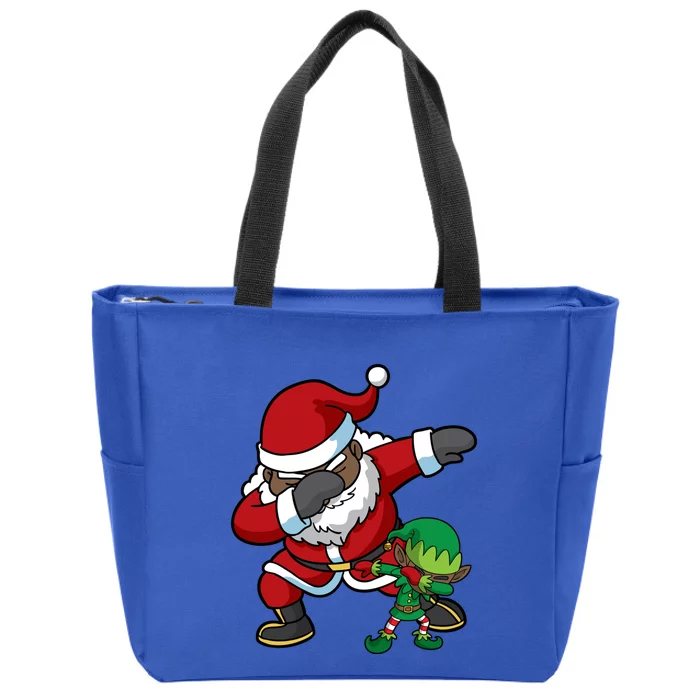 Christmas Black African American Dabbing Santa Claus Elf Dab Gift Zip Tote Bag