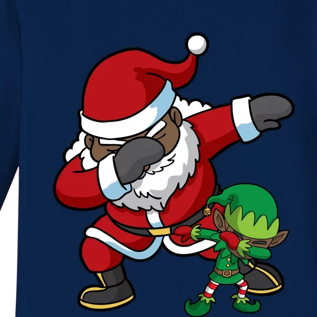 Christmas Black African American Dabbing Santa Claus Elf Dab Gift Baby Long Sleeve Bodysuit