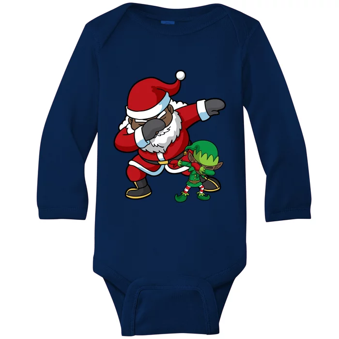 Christmas Black African American Dabbing Santa Claus Elf Dab Gift Baby Long Sleeve Bodysuit