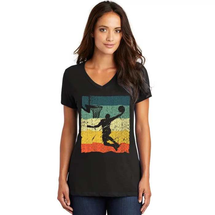 Cool Basketball Art Vintage Basketball Player Women's V-Neck T-Shirt