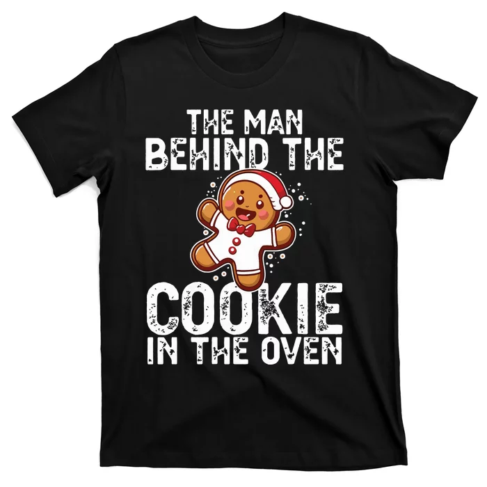 Christmas Baby Announcement Man Behind The Cookie Bump Dad T-Shirt