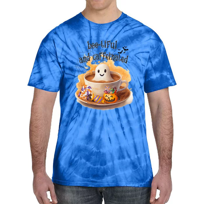 Cute Bootiful And Caffeinated Ghost In Coffee Halloween Gift Tie-Dye T-Shirt