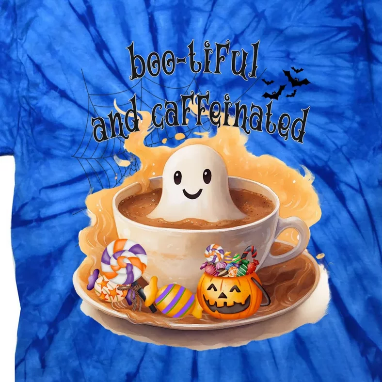 Cute Bootiful And Caffeinated Ghost In Coffee Halloween Gift Tie-Dye T-Shirt