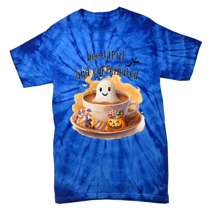 Cute Bootiful And Caffeinated Ghost In Coffee Halloween Gift Tie-Dye T-Shirt