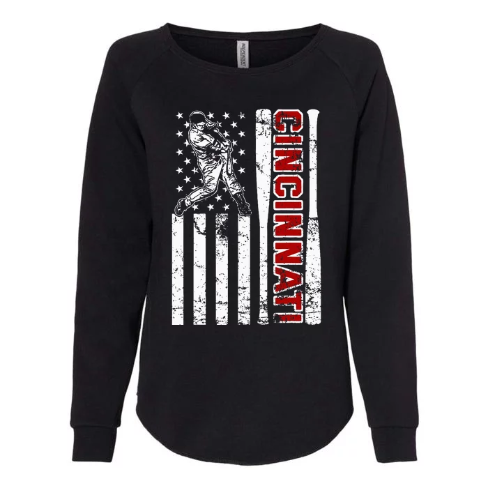 Cincinnati Baseball American Flag Womens California Wash Sweatshirt