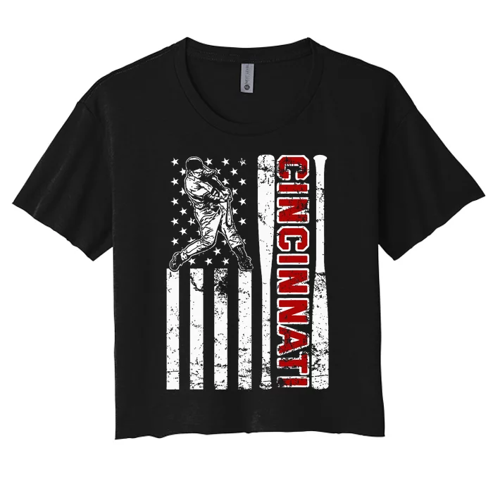 Cincinnati Baseball American Flag Women's Crop Top Tee