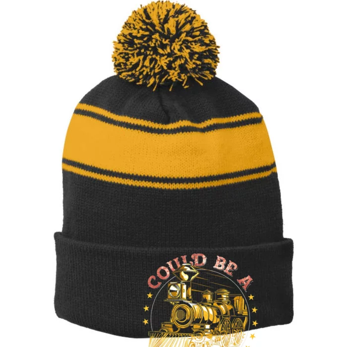 Could Be A Train Station Kinda Day Stripe Pom Pom Beanie