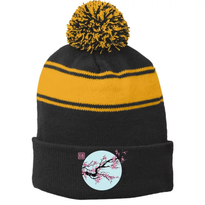 Cherry Blossom Aesthetic Japanese Harajuku Stripe Pom Pom Beanie