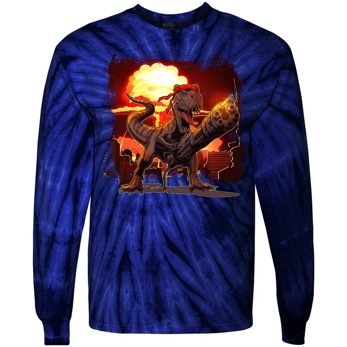 Comic Book Action Hero Movie Trex Dinosaur Tie-Dye Long Sleeve Shirt