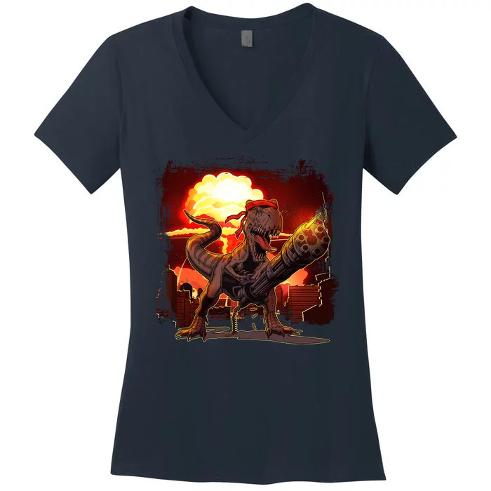 Comic Book Action Hero Movie Trex Dinosaur Women's V-Neck T-Shirt