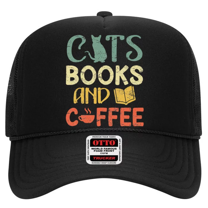 Cats Books And Coffee Cafe Coffee Drinker High Crown Mesh Trucker Hat