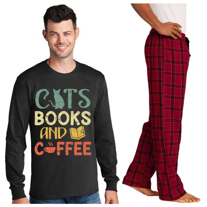 Cats Books And Coffee Cafe Coffee Drinker Long Sleeve Pajama Set