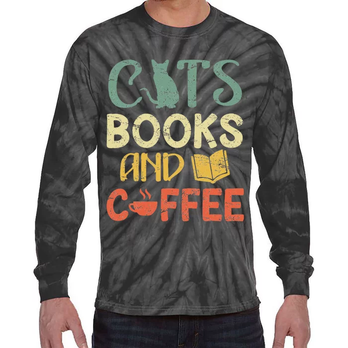 Cats Books And Coffee Cafe Coffee Drinker Tie-Dye Long Sleeve Shirt