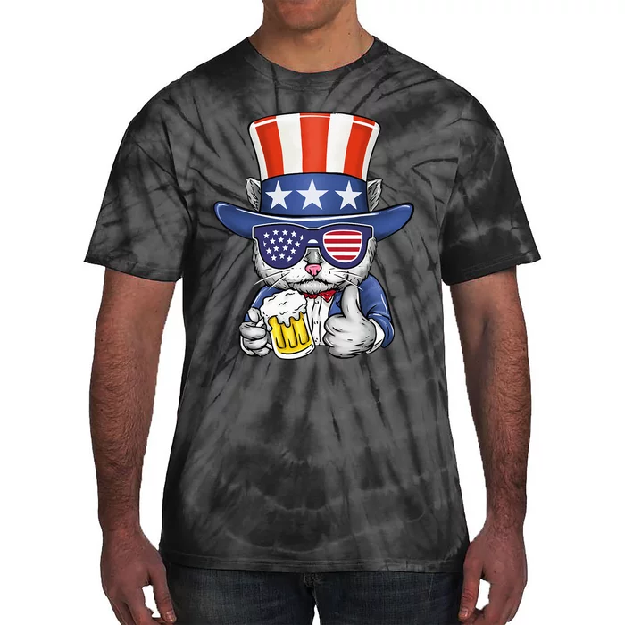 Cat Beer American Flag 4th of July  America USA Tie-Dye T-Shirt