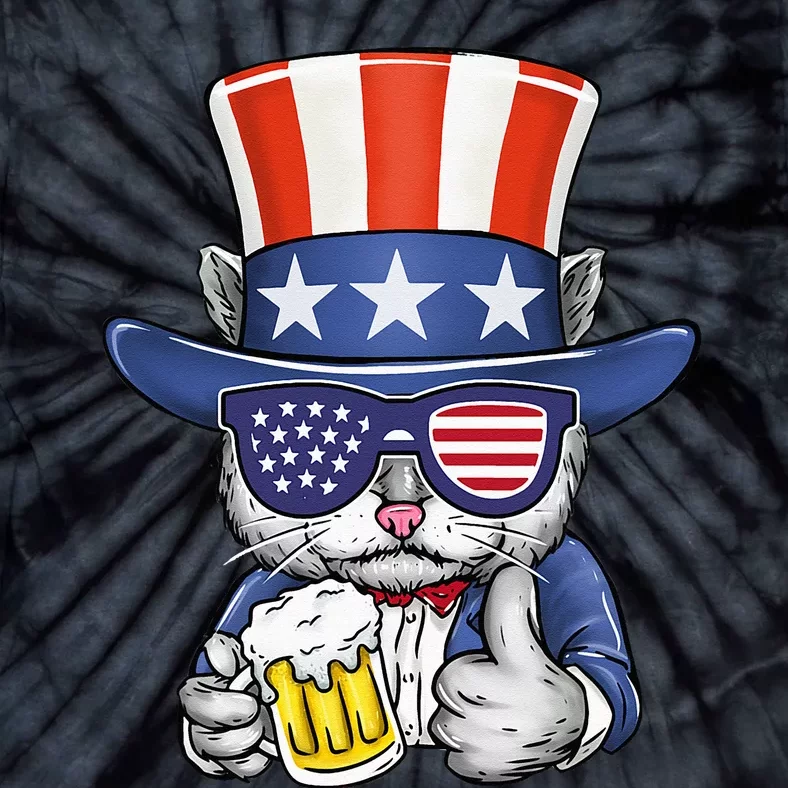 Cat Beer American Flag 4th of July  America USA Tie-Dye T-Shirt