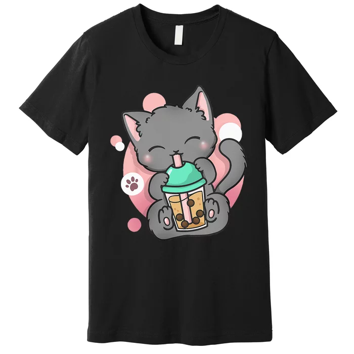 Cat Boba Anime Bubble Tea Neko Kawaii Premium T-Shirt