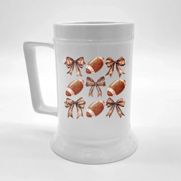 Coquette Bow American Football Thanksgiving Autumn Fall Yall Front & Back Beer Stein