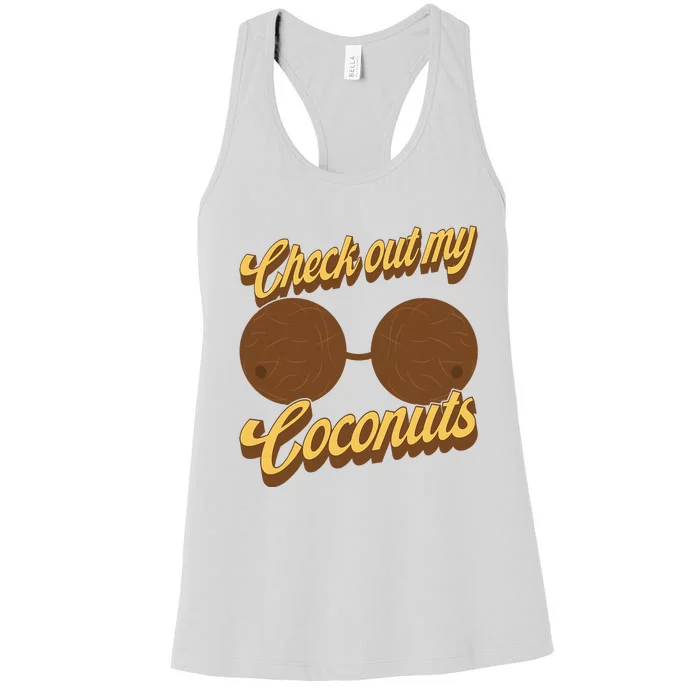 Coconut Bra Adult Check Out My Coconuts Shell Bra Women's Racerback Tank