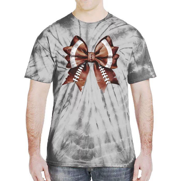 Coquette Bow American Football Thanksgiving Autumn Fall Tie-Dye T-Shirt