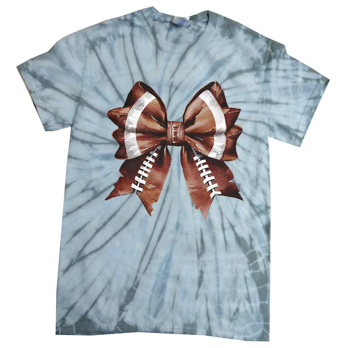 Coquette Bow American Football Thanksgiving Autumn Fall Tie-Dye T-Shirt