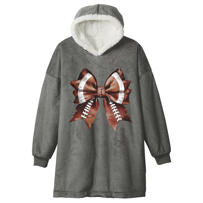 Coquette Bow American Football Thanksgiving Autumn Fall Hooded Wearable Blanket