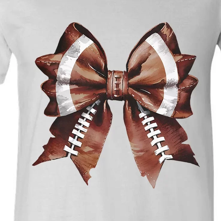 Coquette Bow American Football Thanksgiving Autumn Fall V-Neck T-Shirt