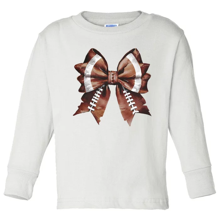 Coquette Bow American Football Thanksgiving Autumn Fall Toddler Long Sleeve Shirt