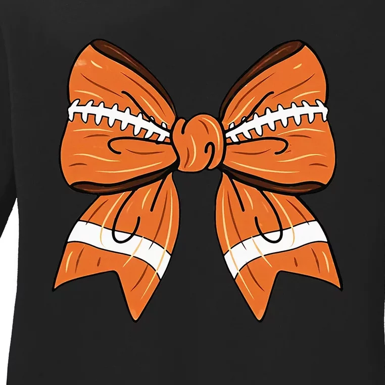 Coquette Bow American Football Thanksgiving Ladies Long Sleeve Shirt