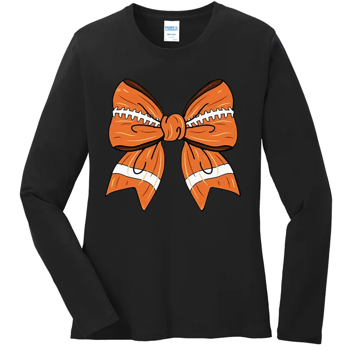 Coquette Bow American Football Thanksgiving Ladies Long Sleeve Shirt