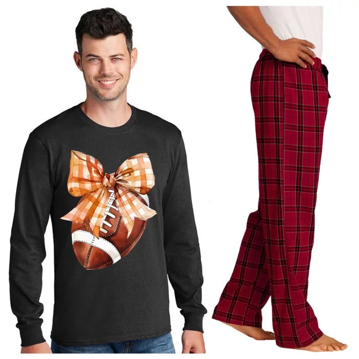 Coquette Bow American Football Autumn Thanksgiving Game Day Long Sleeve Pajama Set