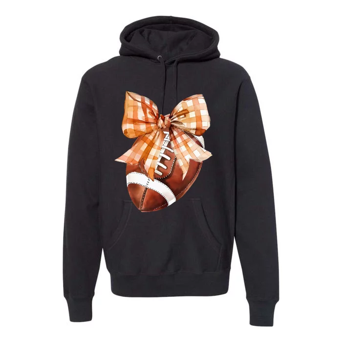 Coquette Bow American Football Autumn Thanksgiving Game Day Premium Hoodie