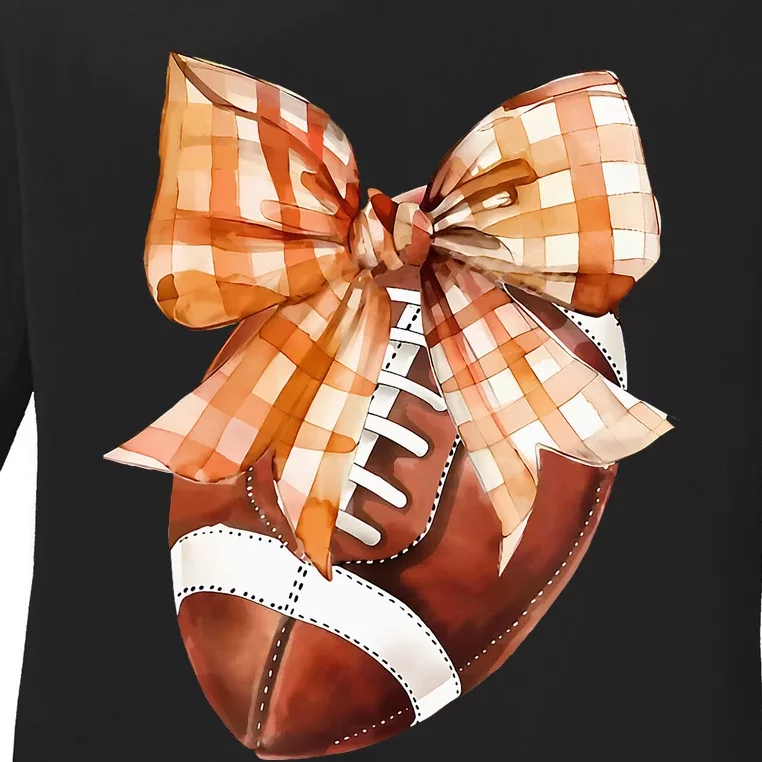 Coquette Bow American Football Autumn Thanksgiving Game Day Ladies Long Sleeve Shirt