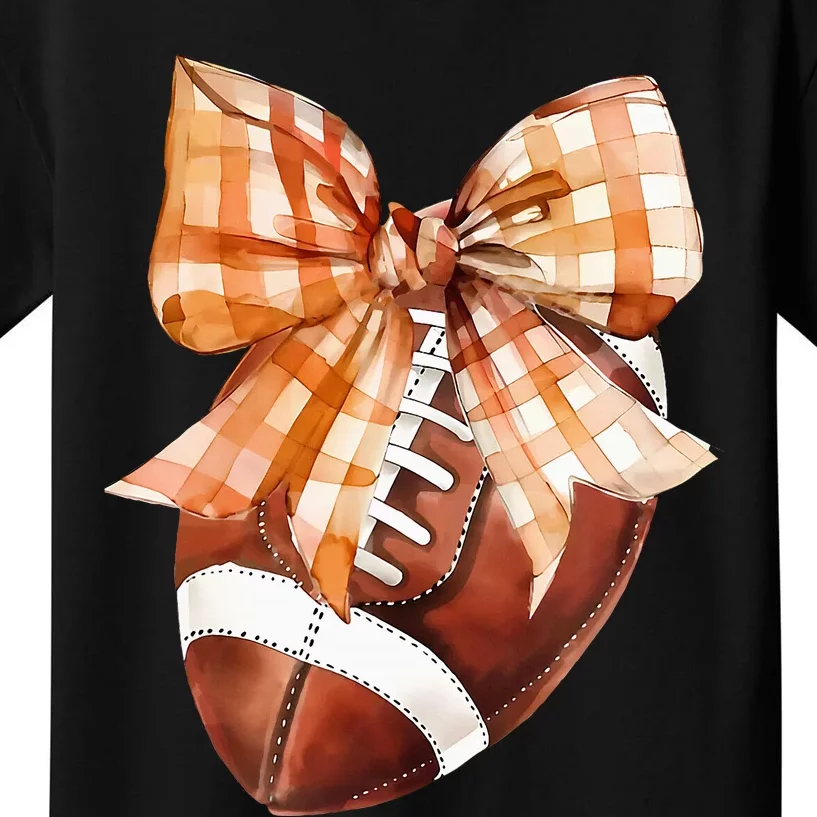 Coquette Bow American Football Autumn Thanksgiving Game Day Kids T-Shirt