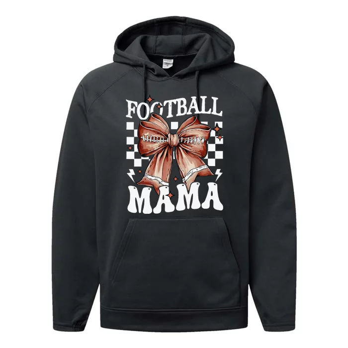 Coquette Bow American Football Mama Thanksgiving Autumn Fall Performance Fleece Hoodie