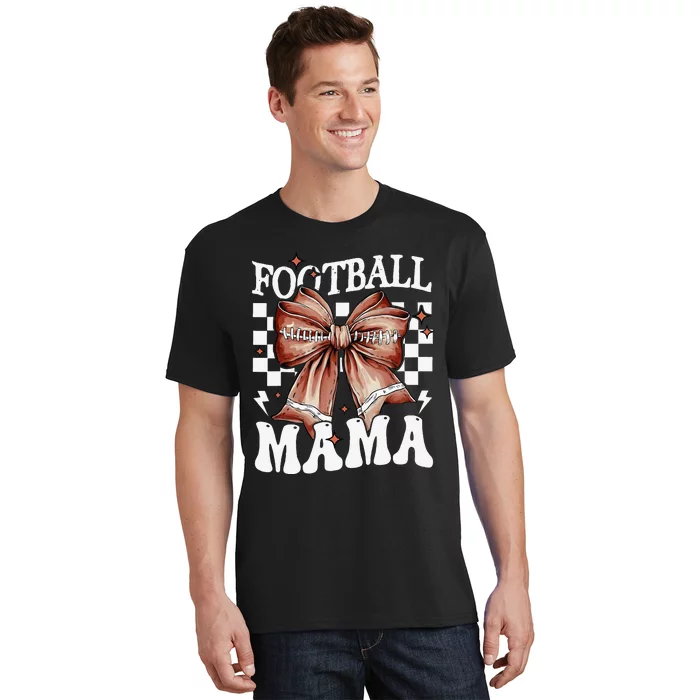 Coquette Bow American Football Mama Thanksgiving Autumn Fall T-Shirt