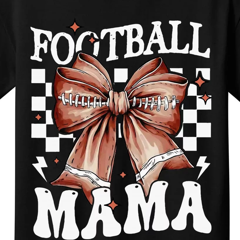 Coquette Bow American Football Mama Thanksgiving Autumn Fall Kids T-Shirt