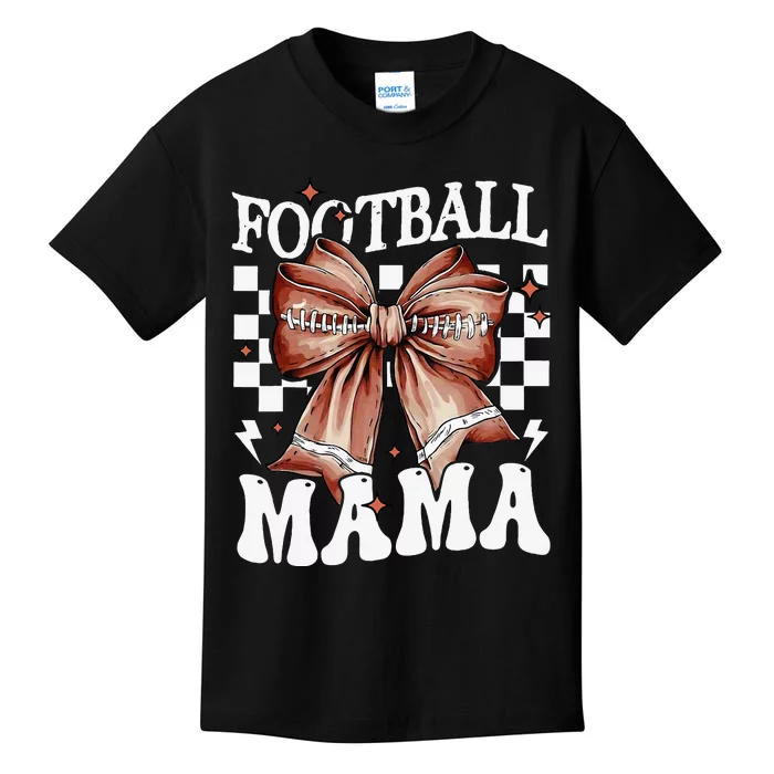 Coquette Bow American Football Mama Thanksgiving Autumn Fall Kids T-Shirt