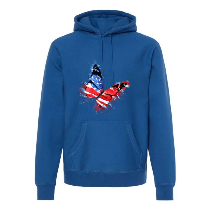 Cute Butterfly American Flag 4th Of July Gift Premium Hoodie