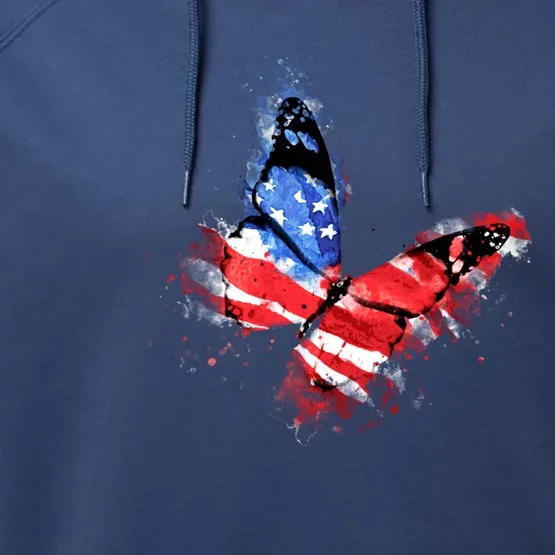 Cute Butterfly American Flag 4th Of July Gift Performance Fleece Hoodie