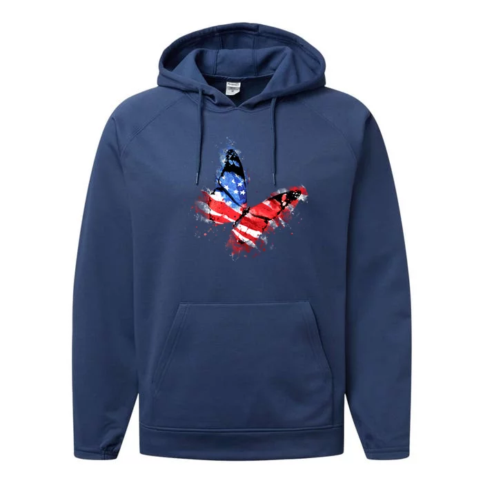 Cute Butterfly American Flag 4th Of July Gift Performance Fleece Hoodie