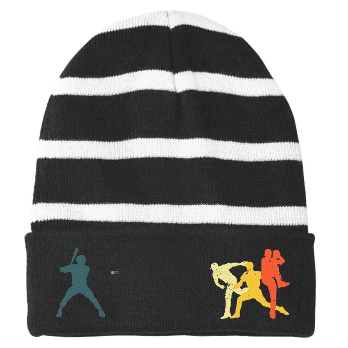 Cool Baseball Art For Baseball Player Sport Lovers Striped Beanie with Solid Band