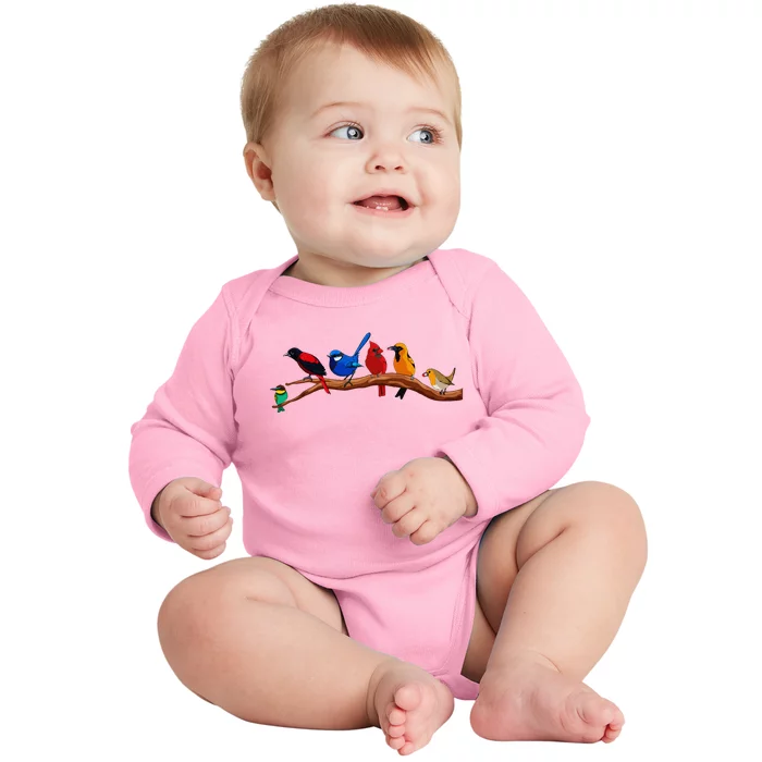 Cute Bird Art Nerd Birdwatcher Bird Watching Baby Long Sleeve Bodysuit